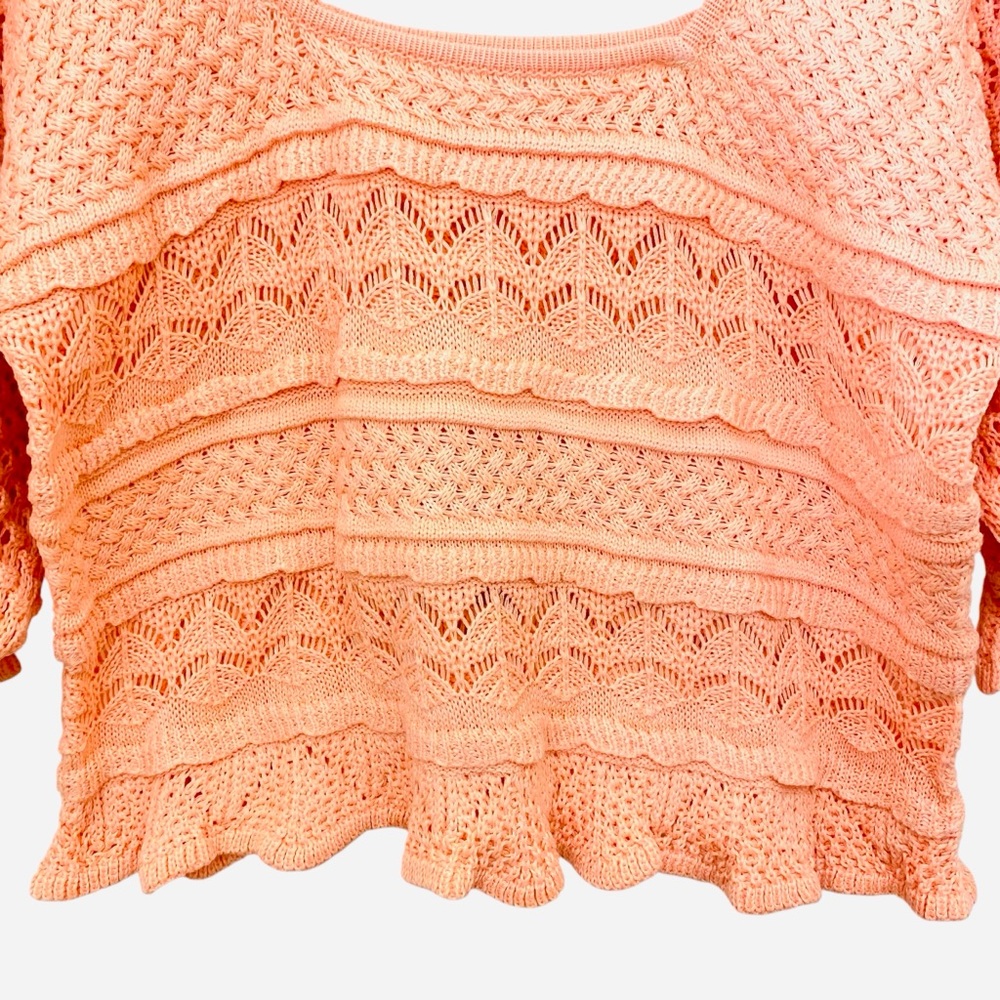 NWT Urban Outfitters Bibi Crochet Sweater Cropped Puff Sleeves SZ XL - Picture 4 of 6
